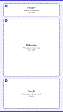 Room Schedule portrait signage template guide, 3 numbered zones