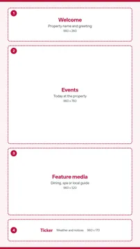 Concierge Screen portrait signage template guide, 4 numbered zones