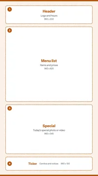 Portrait Menu Board portrait signage template guide, 4 numbered zones